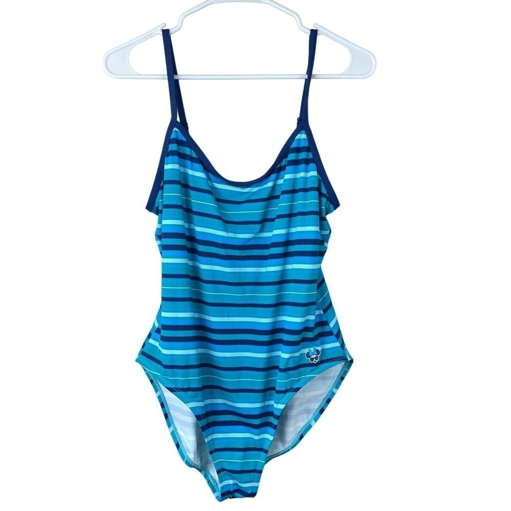 Disney Parks Womens One Piece Swimsuit Size XL L Blue Minnie Mouse UPF50 Striped